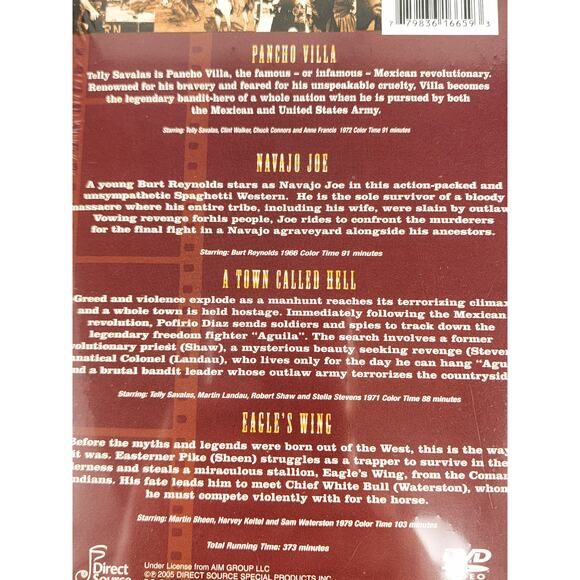 Movie Wild West Box New Sealed 2 Dvd's 4 Movies Pancho Villa Burt Reynolds - Picture 6 of 11